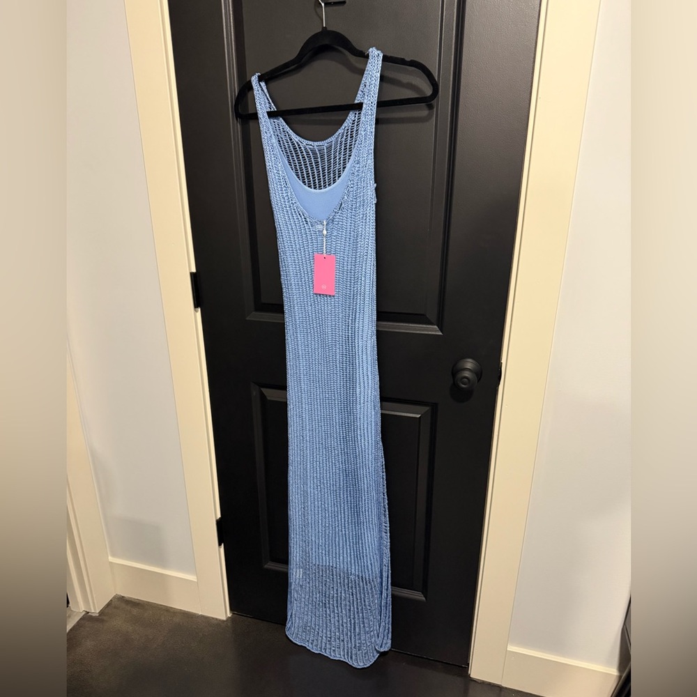 Amanda Uprichard Blue Shivonne Crochet Knit Dress Blue English Lavender - Picture 5 of 5